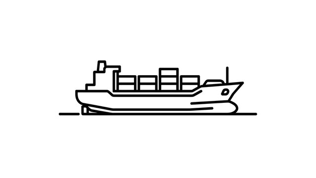 Cargo ship line art on white background.