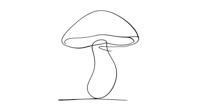 Minimalist mushroom line art on white background.