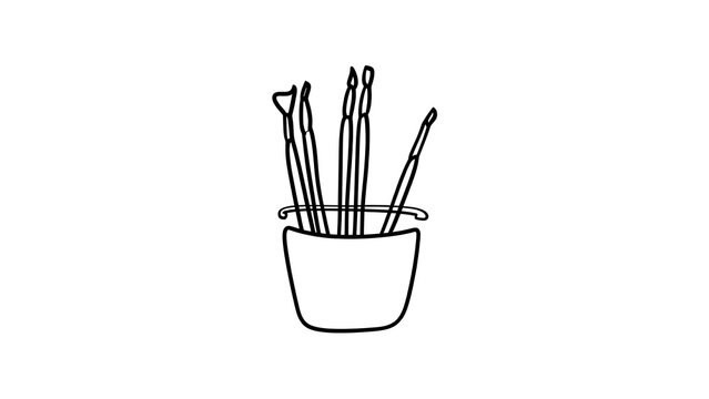 Pencil holder with writing tools white background.