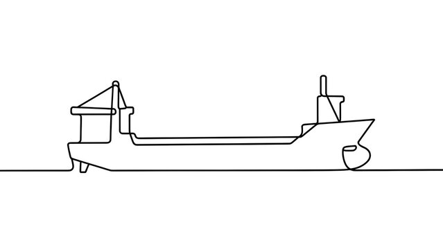 Simple line drawing of cargo ship white background.