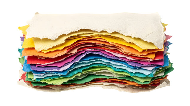 Ripped paper revealing vibrant rainbow gradient background. Torn kraft texture exposing bright multicolor spectrum layers.