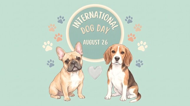International dog day design with french bulldog and beagle celebration greeting illustration