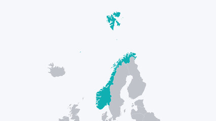 Norway Highlighted on Europe Map Country Focus Location Poster, White © VT Studio