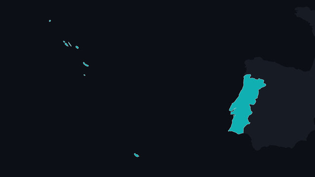 Portugal Highlighted on Europe Map Country Focus, Black Background