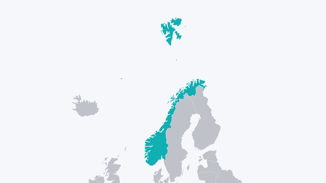 Norway Highlighted on Europe Map Country Focus Location Poster, White