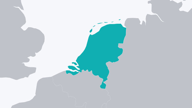 Netherlands Highlighted on Europe Map Country Focus, White Background