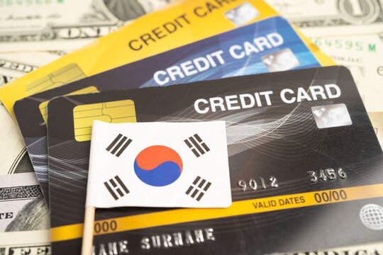 Credit card model with South Korea flag, financial investment economy business banking.