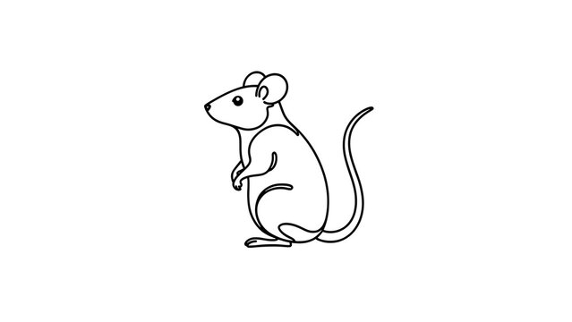 Simple black and white mouse illustration white background.