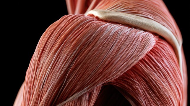 Detailed close up of human shoulder muscles and tendons on transparent background