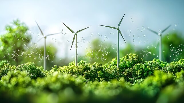 Wind turbine landscape for renewable power and environment image