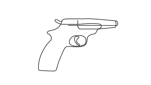 Handgun line art illustration white background.