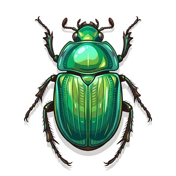 Shiny emerald scarab beetle isolated on white. Vibrant metallic green insect with detailed carapace and antennae for design projects.
