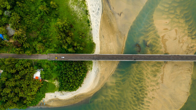 Konkan bridge aerial landscape
Drone view of coastal bridge, India