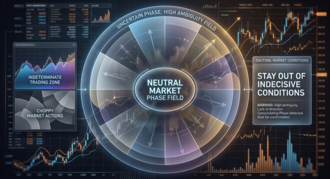 Neutral Market Phase Field Radial Dial for Financial Trading Analysis