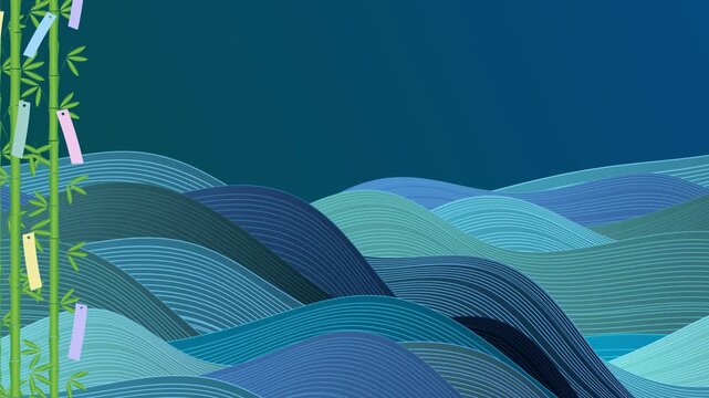 Stylized Bamboo and Wavy Hillside Illustration 4K