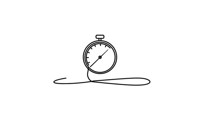 Stopwatch icon line art white background.