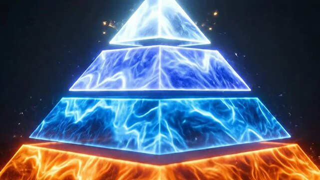 Colorful Glass Pyramid with Fire and Ice Effects for Visual Presentations