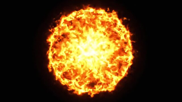 Intense fiery orb explosion on black background