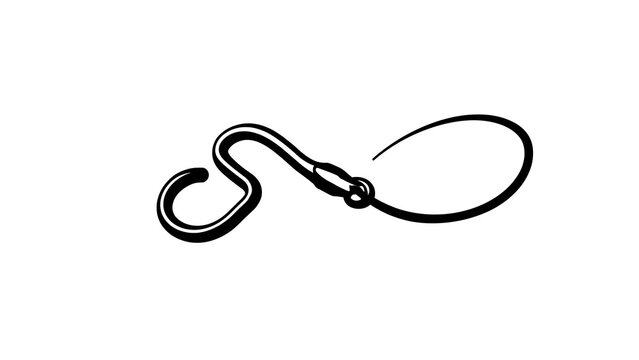 Black metal hook on white background.