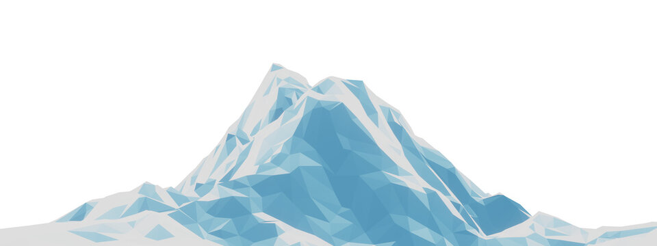 3D low poly illustration of a snowy mountain peak landscape