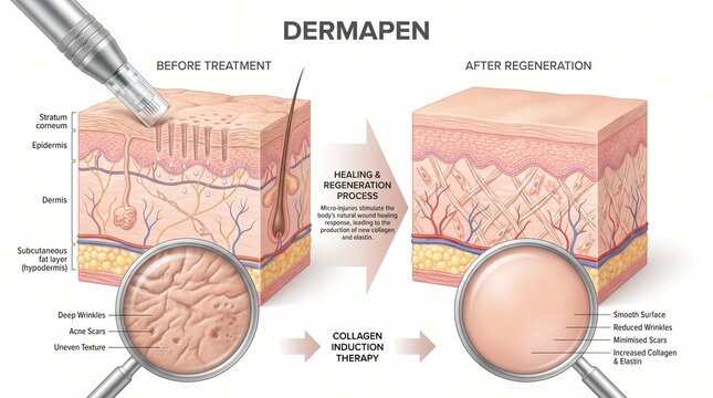 Dermapen skin microneedling therapy procedure showing collagen regeneration