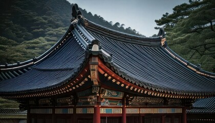 Obraz premium Traditional Asian temple roof architecture design.