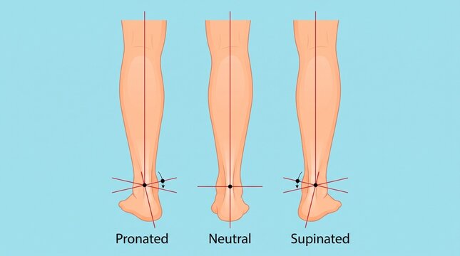 Comparison diagram of foot pronation neutral and supination stance anatomy