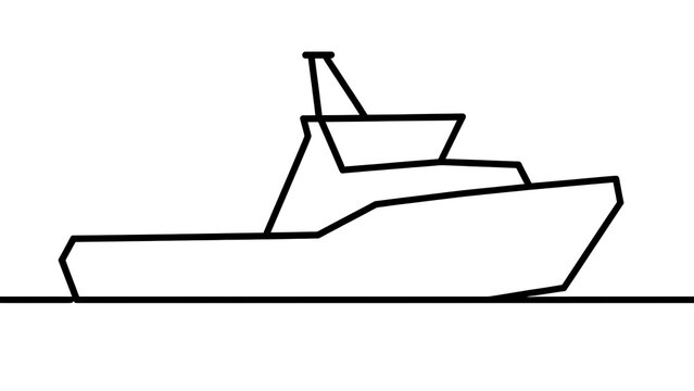Simple line drawing of a ship on white background.