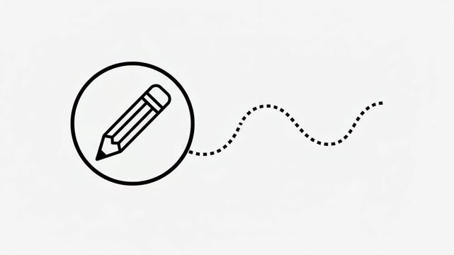 Pencil icon drawing a dotted wavy line on a white background representing creativity and design