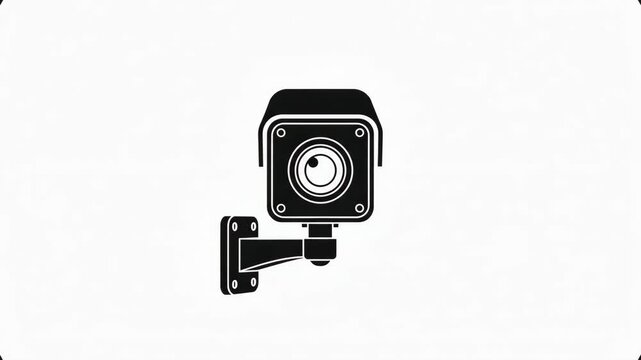 Black surveillance security camera icon mounted on wall bracket, isolated vector illustration