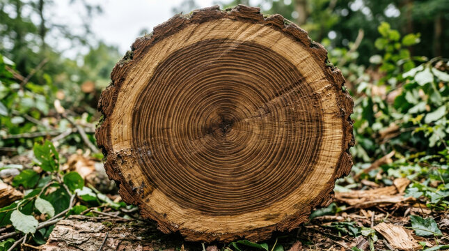 Sustainable teak timber log close up shot ax wood trunk cut forest
