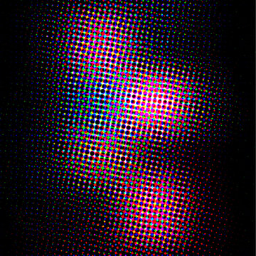 Dark, moody abstract halftone pattern with glowing neon colors and a dramatic effect