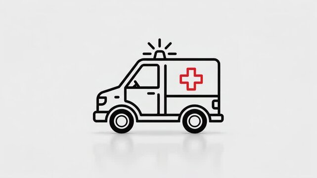 Minimalist Ambulance Vector Illustration with Red Cross Symbol for Medical Emergency Services