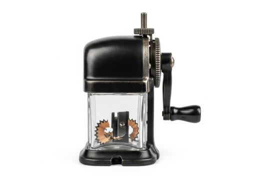 Antique manual pencil sharpener on a white background