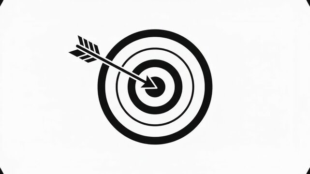 Iconic illustration of an arrow precisely striking the center of a minimalist target, embodying concepts of success, ambition, goal achievement, and accurate strategic planning for business objectives