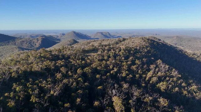 Aerial View of Warrumbungle National Park Mountains and Eucalyptus Forest