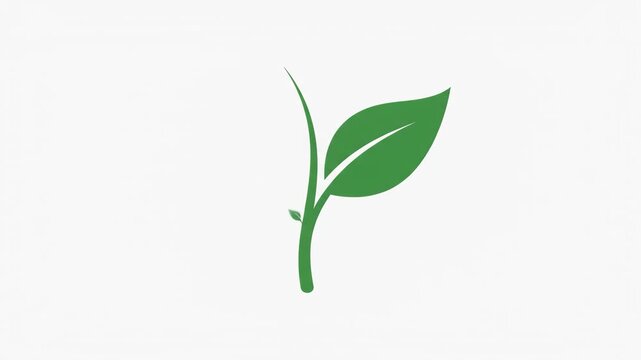 Minimalist green leaf sprout icon symbol on white background representing nature, ecology, and growth