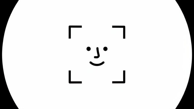Minimalist Face Recognition Icon with Digital Focus Frame for Artificial Intelligence and Biometric Scanning Technology