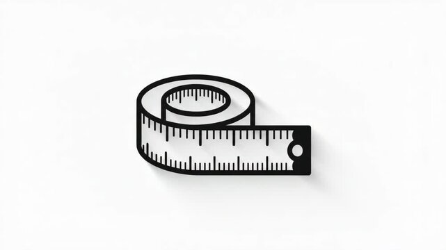A clean black outline icon of a rolled measuring tape on a white background, representing precise measurement, tailoring, and weight loss concepts