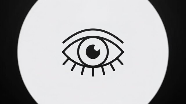 Simple line eye icon inside white circle representing vision optical view preview and watch concept