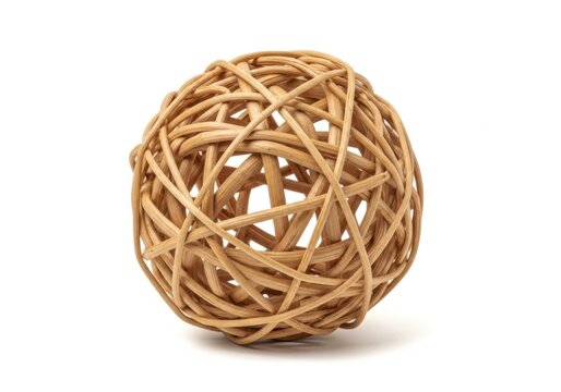 Single decorative woven rattan sphere isolated on white