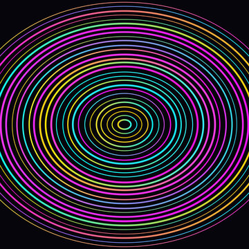 Abstract Colorful Glowing Concentric Circle Line Neon Spiral Geometric Oval Background