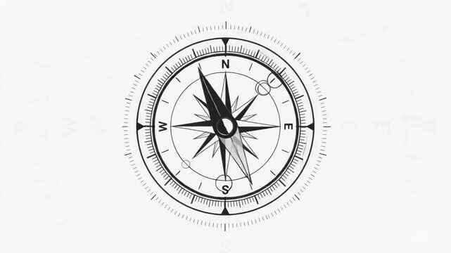 Elegant Monochrome Compass Rose Illustration Guiding Direction and Exploration for Navigation and Adventure Design Element