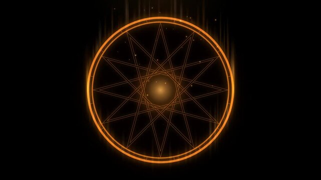 Amber Twelve Pointed Star Magic Circle Draws Itself Then Ignites Summoning Ritual Overlay on Black Background for Luma Key 4K