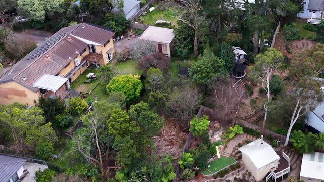 Aerial View of Suburban Houses and Eucalyptus Trees in Wentworth Falls