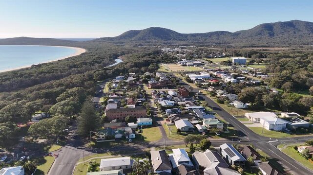 Aerial View of Coastal Town and Suburban Houses in South West Rocks