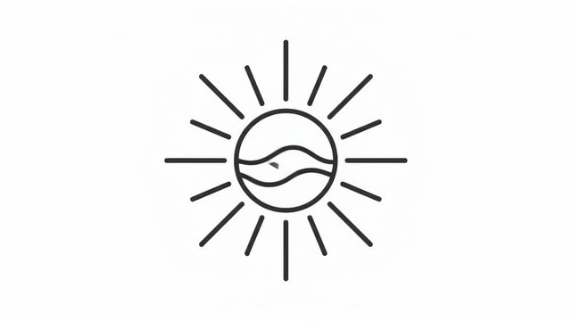 Sun and ocean wave line icon minimalist vector illustration for summer nature weather and solar energy symbol