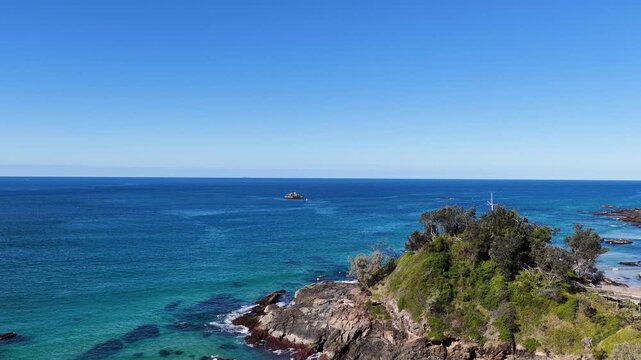 Aerial View of Rocky Headland and Turquoise Ocean in Port Macquarie