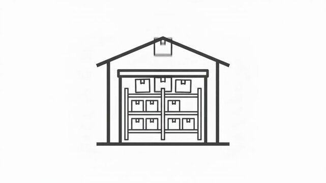 Linear icon of a warehouse storage facility with organized boxes on shelving units for logistics and distribution