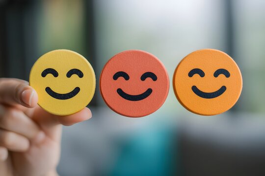 Positive feedback smiley faces with hands and evaluation wallpaper